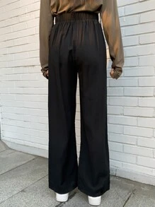 DAZY Solid Elastic Waist Straight Leg Trousers - Black - View 2