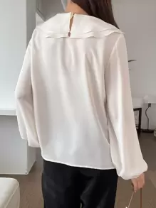 DAZY 个性领灯笼袖衬衫，荷叶边，秋季女装 - 白色 - 查看 2