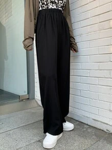 DAZY Solid Elastic Waist Straight Leg Trousers - Black - View 4