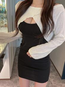 DAZY Solid Open Front Super Crop Jumper - White - View 1