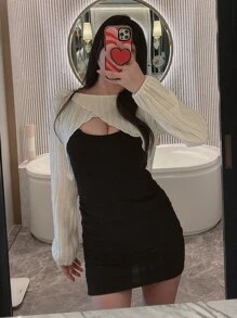 DAZY Solid Open Front Super Crop Jumper - White - View 3