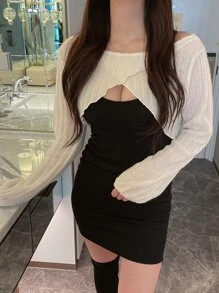 DAZY Solid Open Front Super Crop Jumper - White - View 7