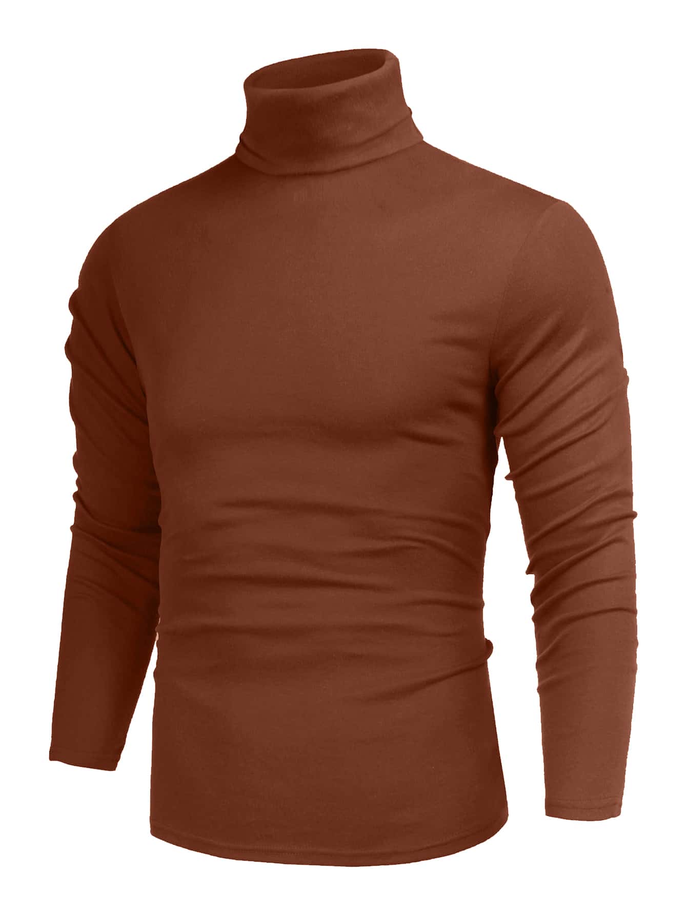男士素色高領T恤 - 鏽棕色 - 查看 1