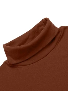 男士素色高領T恤 - 鏽棕色 - 查看 4