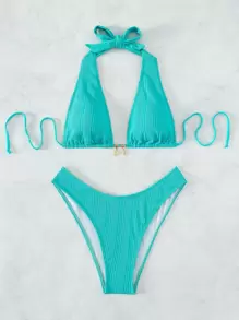 Swim Vcay Swim Suits For Women Summer Beach Chain Linked Halter Triangle Bikini Set - Mint Blue - View 6