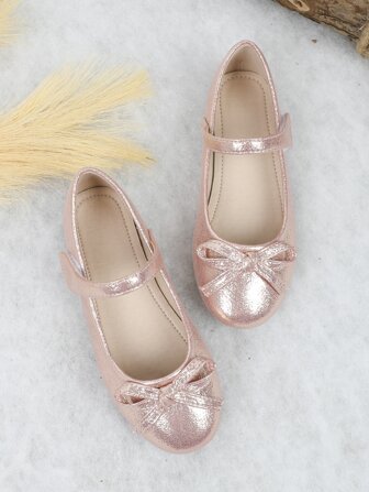 Girls Glitter Bow Decor Mary Jane Flats