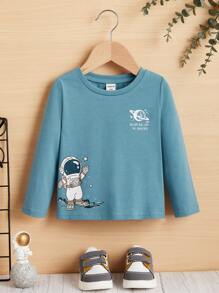 SHEIN Tops em bé Lá thư Con số - Màu xanh Cadet - Xem 1