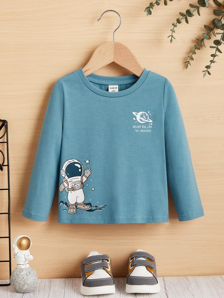 SHEIN Tops em bé Lá thư Con số - Màu xanh Cadet - Xem 1