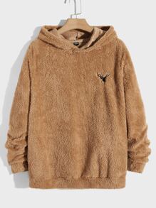 Manfinity VCAY Men Deer Embroidery Plush Hoodie - Camel - View 1