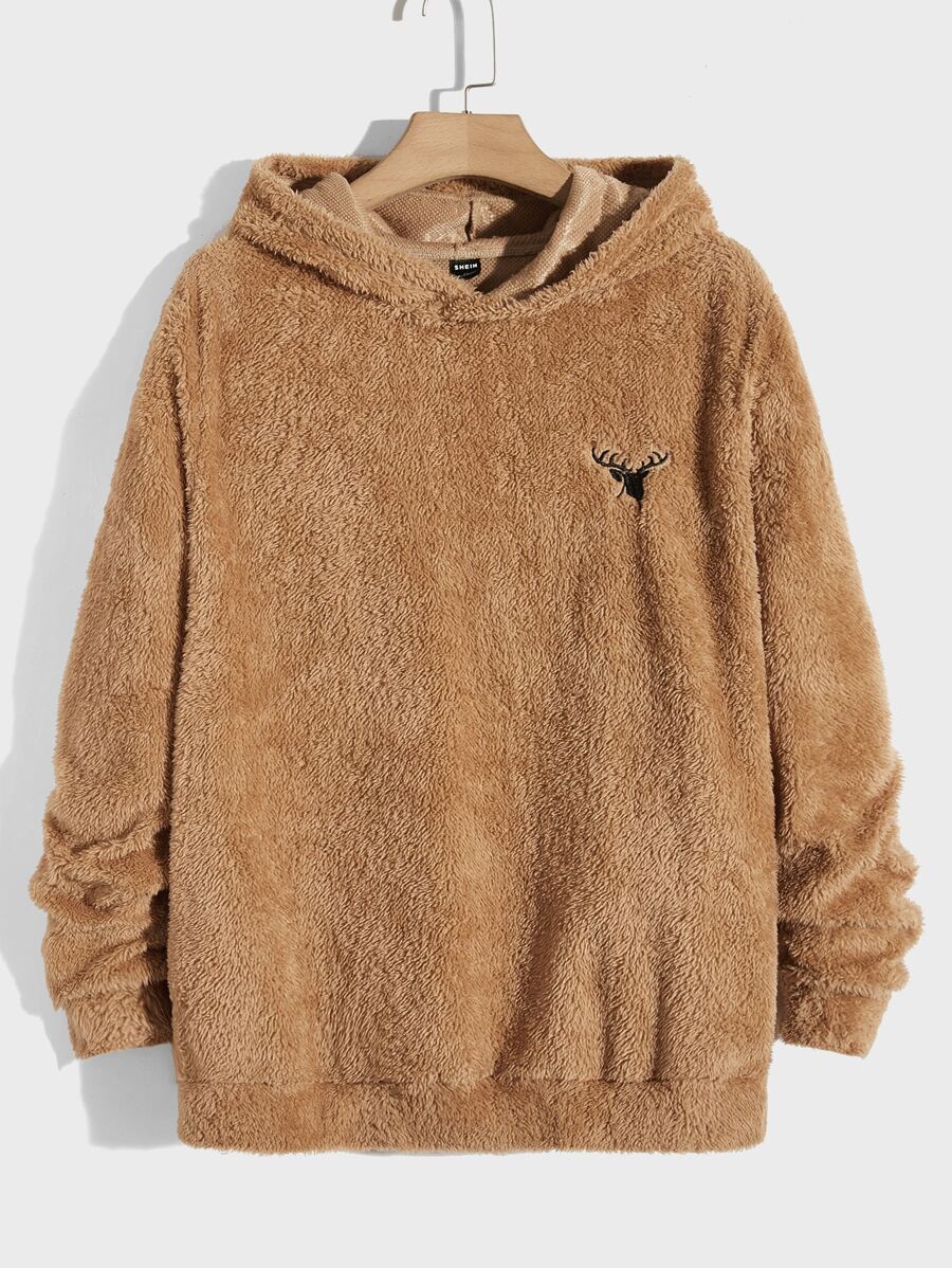 Manfinity VCAY Men Deer Embroidery Plush Hoodie - Camel - View 1