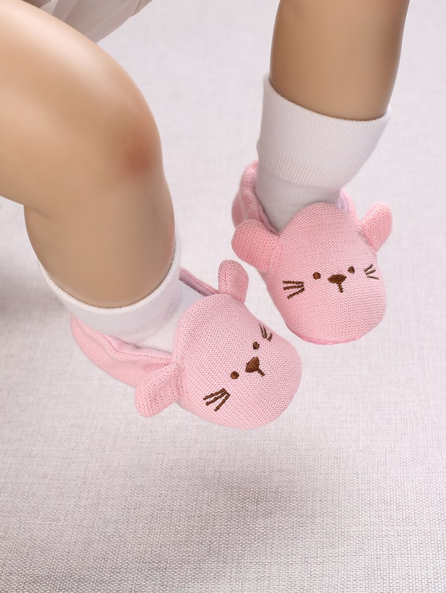 嬰兒卡通貓刺繡平底樂福鞋 - 粉色 - 查看 1