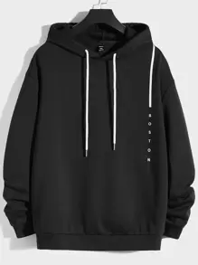 Manfinity RebelGame Men Plus Letter Graphic Drawstring Hoodie - Black - View 1