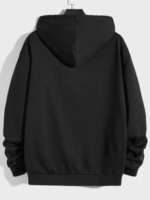 Manfinity RebelGame Men Plus Letter Graphic Drawstring Hoodie - Black - View 2
