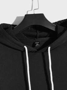 Manfinity RebelGame Men Plus Letter Graphic Drawstring Hoodie - Black - View 4