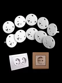 10pcs ABS EU Socket Cover,Creative Cartoon Bear Design Baby Plug Cover For School,Office,Household,Travel,Kitchen Decor,Household Items - White - View 1