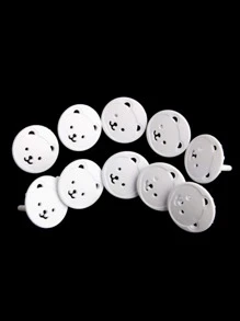 10pcs ABS EU Socket Cover,Creative Cartoon Bear Design Baby Plug Cover For School,Office,Household,Travel,Kitchen Decor,Household Items - White - View 2