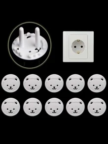 10pcs ABS EU Socket Cover,Creative Cartoon Bear Design Baby Plug Cover For School,Office,Household,Travel,Kitchen Decor,Household Items - White - View 3