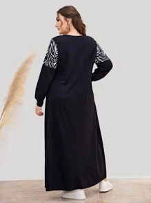 Mulvari Plus Zebra Striped Panel Dress - Black - View 2