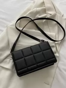 Mini Plaid Embossed Flap Square Bag - Black - View 2