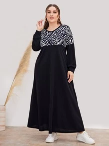 Mulvari Plus Zebra Striped Panel Dress - Black - View 3