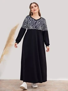 Mulvari Plus Zebra Striped Panel Dress - Black - View 4