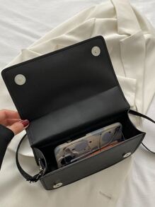 Mini Plaid Embossed Flap Square Bag - Black - View 3