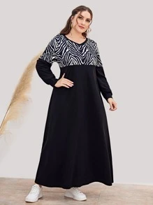 Mulvari Plus Zebra Striped Panel Dress - Black - View 6