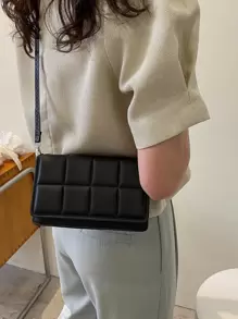 Mini Plaid Embossed Flap Square Bag - Black - View 5