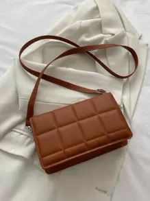 Mini Plaid Embossed Flap Square Bag - Brown - View 2
