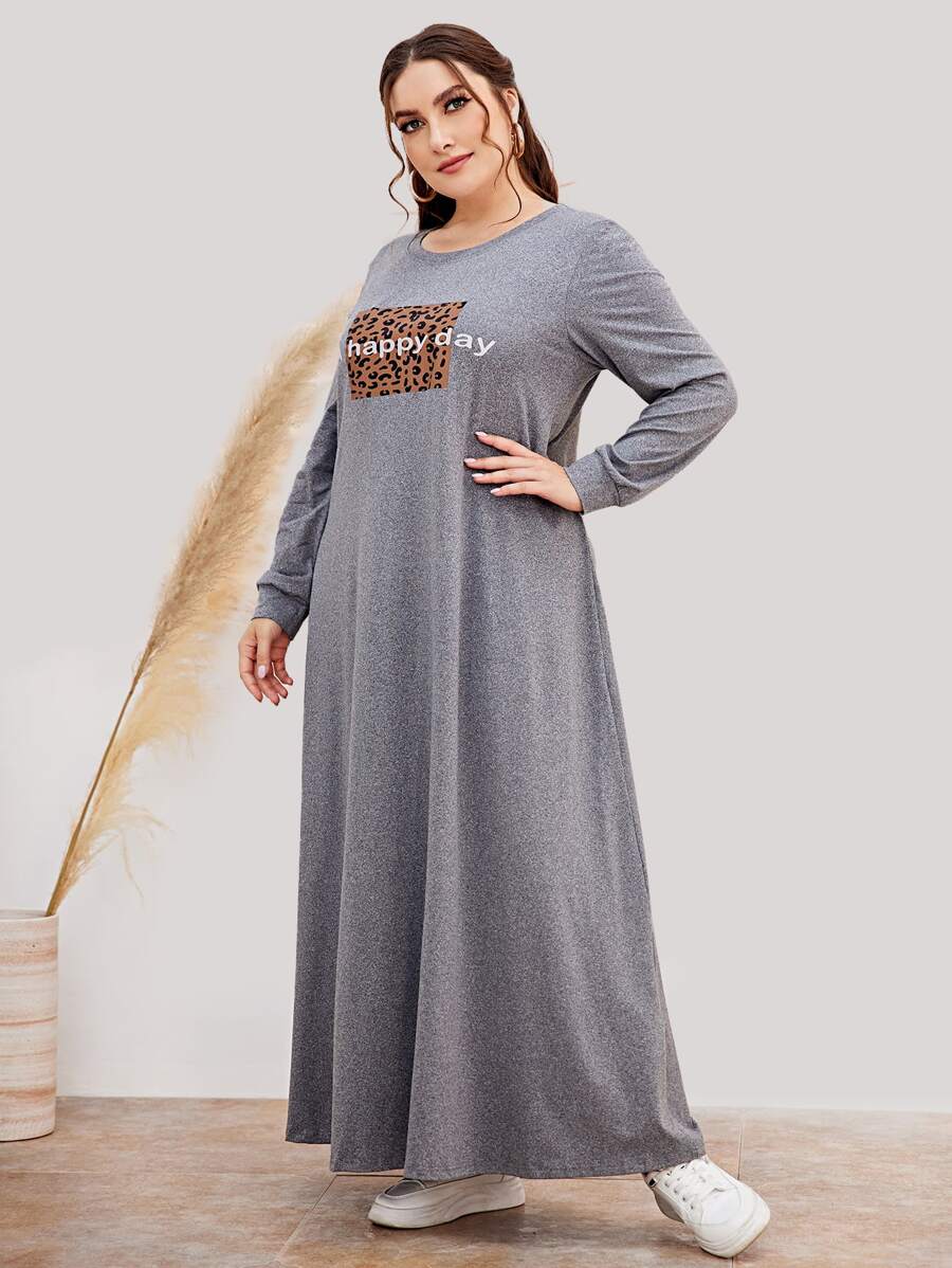 Mulvari Plus Leopard Print Tee Dress - Grey - View 1