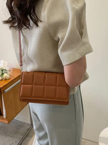 Mini Plaid Embossed Flap Square Bag - Brown - View 5