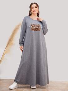 Mulvari Plus Leopard Print Tee Dress - Grey - View 4