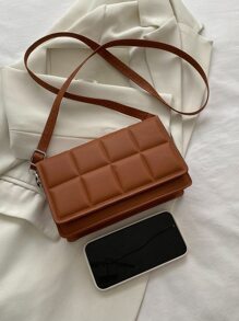 Mini Plaid Embossed Flap Square Bag - Brown - View 7