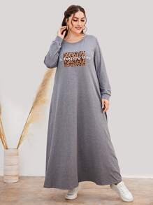 Mulvari Plus Leopard Print Tee Dress - Grey - View 5
