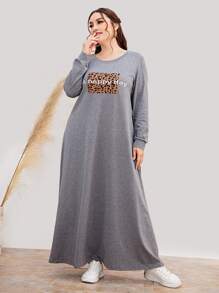 Mulvari Plus Leopard Print Tee Dress - Grey - View 6