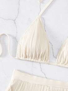 SHEIN Swim Summer Beach Plain Halter Triangle Bikini Set - Beige - View 4