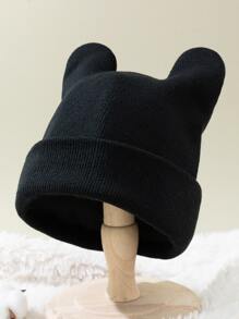 1顶女士黑色针织护耳帽，加厚保暖，适合秋冬季节，可爱又时尚的护耳帽 - 黑色 - 查看 1
