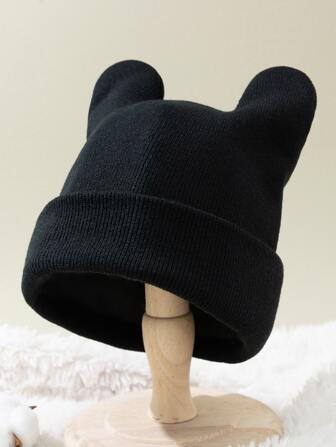 1 st svart stickad öronvärmare för kvinnor, tjock och varm för höst/vinter, söt och smickrande öronskyddsmössa