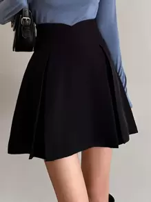 DAZY 纯色高腰褶皱细节裙，返校服秋季裙子