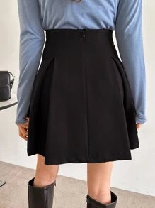 DAZY 纯色高腰褶皱细节裙，返校服秋季裙子