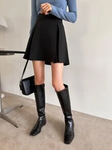 DAZY 纯色高腰褶皱细节裙，返校服秋季裙子