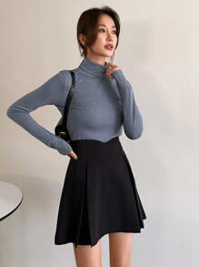 DAZY 纯色高腰褶皱细节裙，返校服秋季裙子