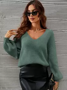 SHEIN Frenchy 秋冬V领落肩毛衣、长袖上衣