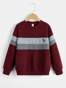 SHEIN Boys Colourblock Dinosaur Print Sweatshirt - Burgundy - View 1
