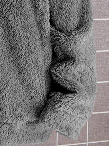 SHEIN Boys Letter Embroidery Flannel Hoodie & Jogger Trousers - Grey - View 3