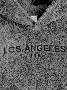 SHEIN Boys Letter Embroidery Flannel Hoodie & Jogger Trousers - Grey - View 5