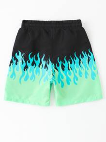 青少年男孩火焰印花束口腰游泳短褲 - 彩色 - 查看 2