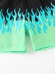 青少年男孩火焰印花束口腰游泳短褲 - 彩色 - 查看 4