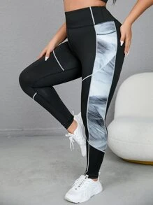 Easithlete 大碼撞色頂針收復運動打底褲帶手機袋 - 黑色 - 查看 3