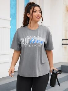Plus Letter Graphic Drop Shoulder Tee & Leggings - Multicolor - View 4